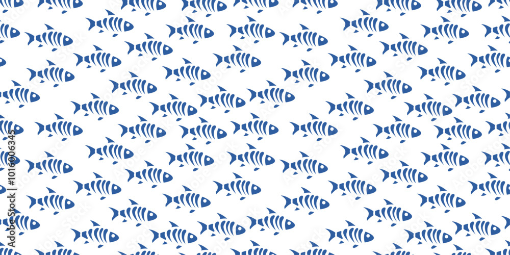 Poster Repeating fish on a white background. Seamless pattern with simple fishes.