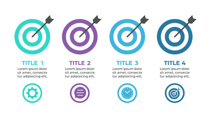 A colorful infographic illustrating four goals or objectives, represented by four target icons
