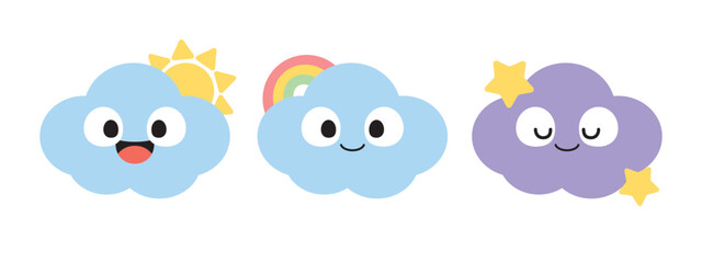 Cute cloud cartoon characters. Flat design illustration.