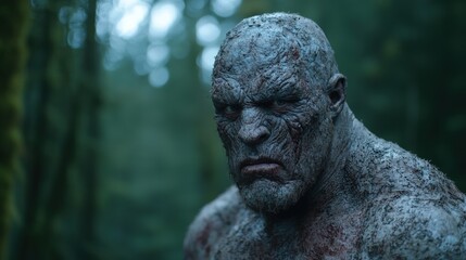 Mysterious stone creature in the forest