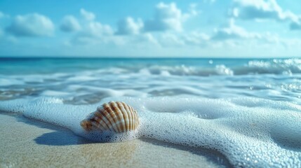 Calm Seashore with Seashell and Gentle Waves