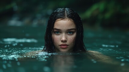 Fototapeta premium Mysterious woman in dark water