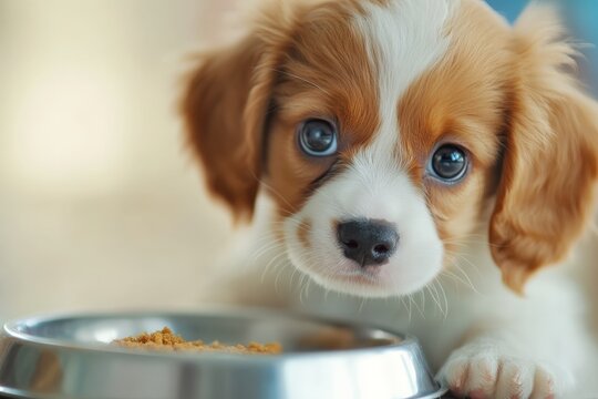 A delightful image of a brown and white puppy gazing with wonder, its soft fur and inquisitive eyes creating a soothing and adorable ambiance.