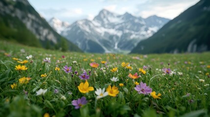Fototapeta premium Vibrant mountain meadow with colorful wildflowers