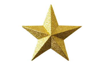 Obraz premium Gold glitter star with a three-dimensional design, isolated on a white background.