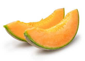Cantaloupe melon slices isolated on white background. File contains clipping path.