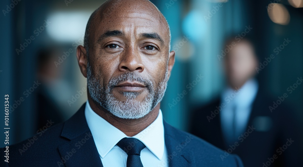 Poster Serious mature businessman with beard looking at camera