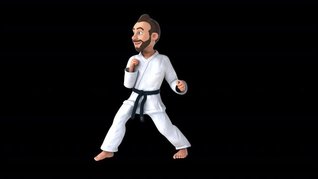 Fun 3D cartoon karateka doing a shudan soto uke (with alpha channel)