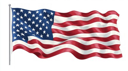 Fototapeta premium American flag waving proudly, vibrant red, white, and blue colors, stars and stripes emblematic of freedom and patriotism, ideal for representing national pride and unity