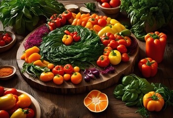 vibrantly colored ingredients artfully positioned dynamic arrangement showcasing feast eyes, aesthetic, brightness, bowl, ceremonies, cheerful