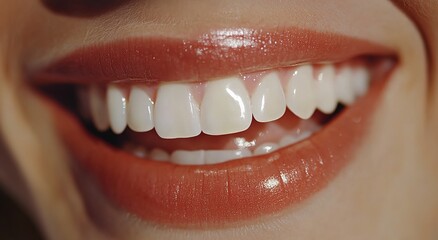 Close-up of perfect white teeth with natural lips, close-up of a healthy smile on a beautiful female face. 