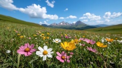 Obraz premium Vibrant wildflowers blooming in a mountain meadow