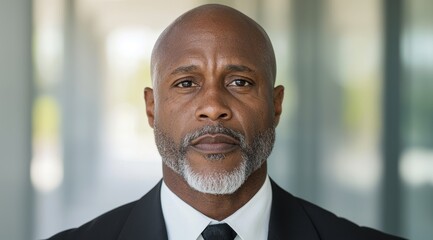 Serious businessman with beard looking at camera