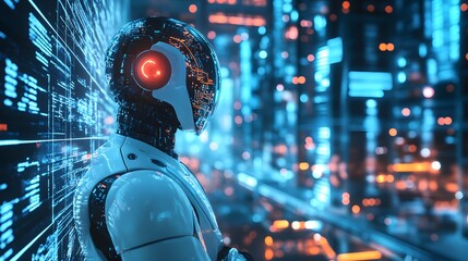 Smart city digital world metaverse, 3D AI artificial intelligence robot engineer digital technology security power energy sustainable environment technology futuristic interface, 3D city interface. 