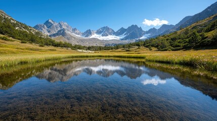 Majestic mountain landscape with serene lake reflection