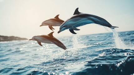 Graceful Dolphins Leaping Over Ocean Waves