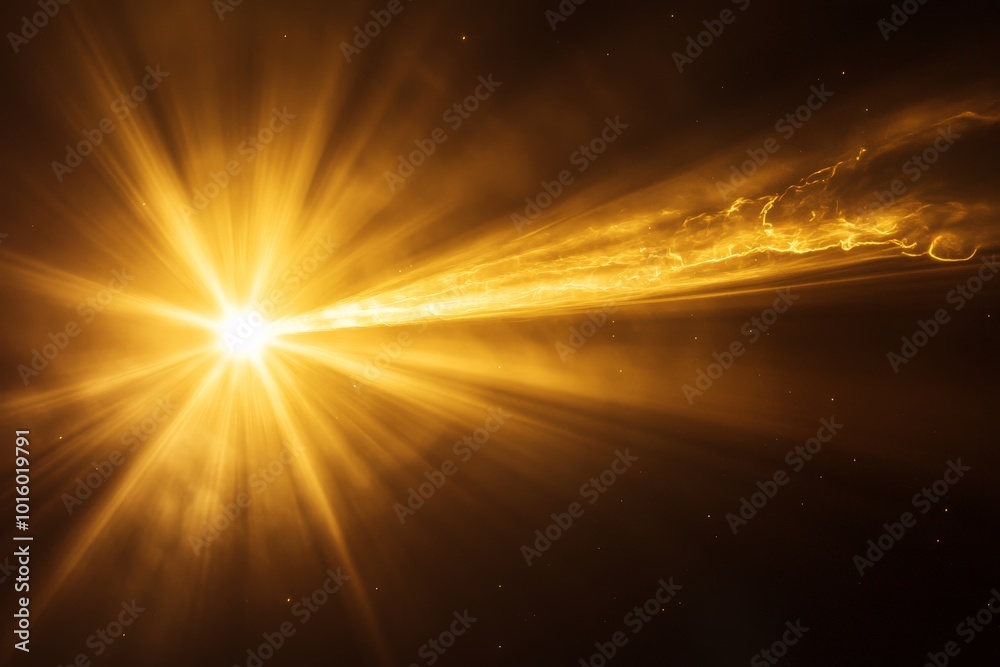 Poster a dramatic burst of golden light pierces through the cosmic darkness, creating a stunning visual spe
