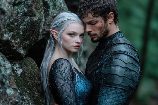 fantasy couple in a mystical forest