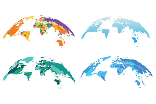 Curved World map contours on white background.High detailed political map of World