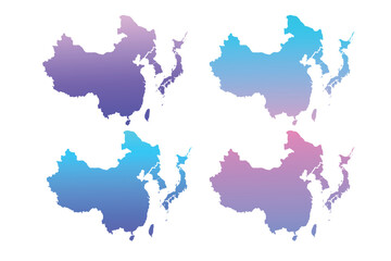 Political map of East Asia with administrative divisions.gradient color blank map. Vector illustration