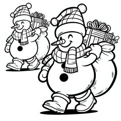 Obraz premium Cheerful Snowman with Gift Bag