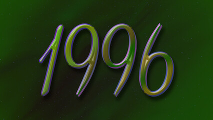 3D green with blue border design of number 1996 on green background.