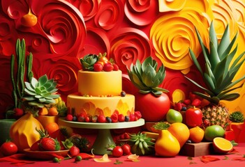 textured backgrounds featuring vibrant food icons like desserts fun visual appeal, artful, arrangement, breakfast, colorful, cooking, cuisine, decoration