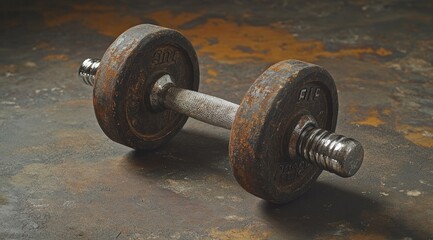 Fototapeta premium Isolated from background, old heavy beaten gym dumbbell hand weights with rubber surface. Sports, fitness, bodybuilding, wellbeing and weight lifting related isolated background