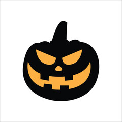 Halloween pumpkin head. Halloween pumpkins with smirk smile.  Pumpkin with evil face. Vector stock illustration for sticker, wall decor, hanging door decoration.