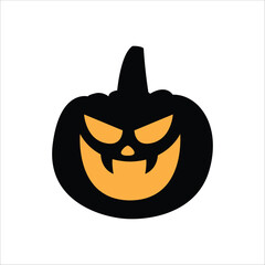 Halloween pumpkin head. Halloween pumpkins with smirk smile.  Pumpkin with evil face. Vector stock illustration for sticker, wall decor, hanging door decoration.