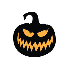 Halloween pumpkin head. Halloween pumpkins with smirk smile.  Pumpkin with evil face. Vector stock illustration for sticker, wall decor, hanging door decoration.