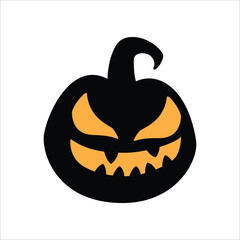 Halloween pumpkin head. Halloween pumpkins with smirk smile.  Pumpkin with evil face. Vector stock illustration for sticker, wall decor, hanging door decoration.