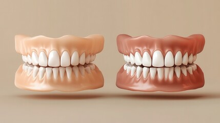 Obraz premium A realistic depiction of a set of isolated teeth, illustrating both clean and dirty versions, emphasizing the role of dental hygiene in preventing bacterial buildup and maintaining oral health