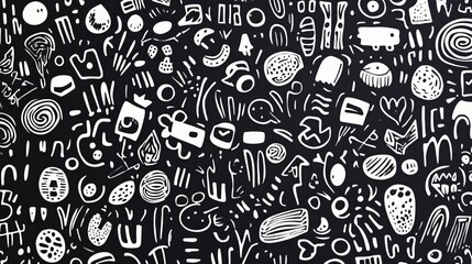 Naklejka premium Abstract black and white cartoon pattern design on dark background, ideal for creative wallpapers, graphic design projects, and contemporary art backgrounds 