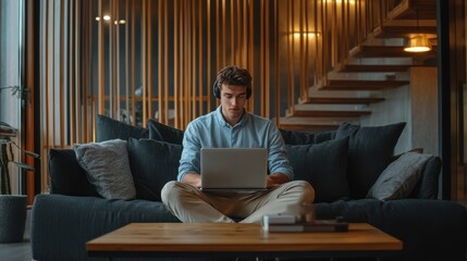 The Young Man Working Focused