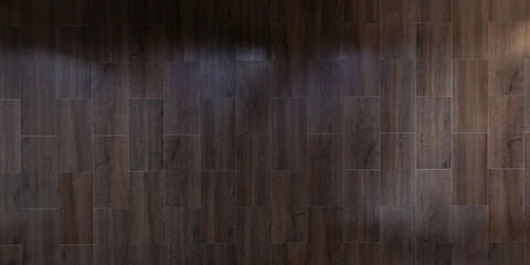 wooden and ceramic floor tiles texture in corridor, view from above.