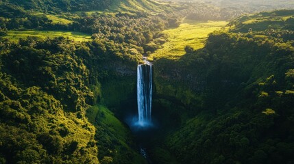 Fototapeta premium Majestic Waterfall in Lush Rainforest