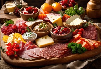 colorful charcuterie spread featuring vibrant fresh assorted dipping sauces welcoming presentation, appetizer, display, board, platter, meat, cheese, deli