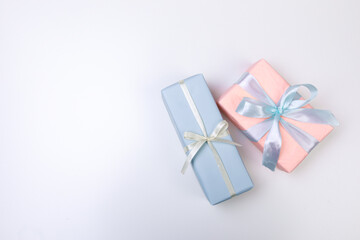  gift boxes on white background. Happy womens day. Happy Mothers day- Imahe