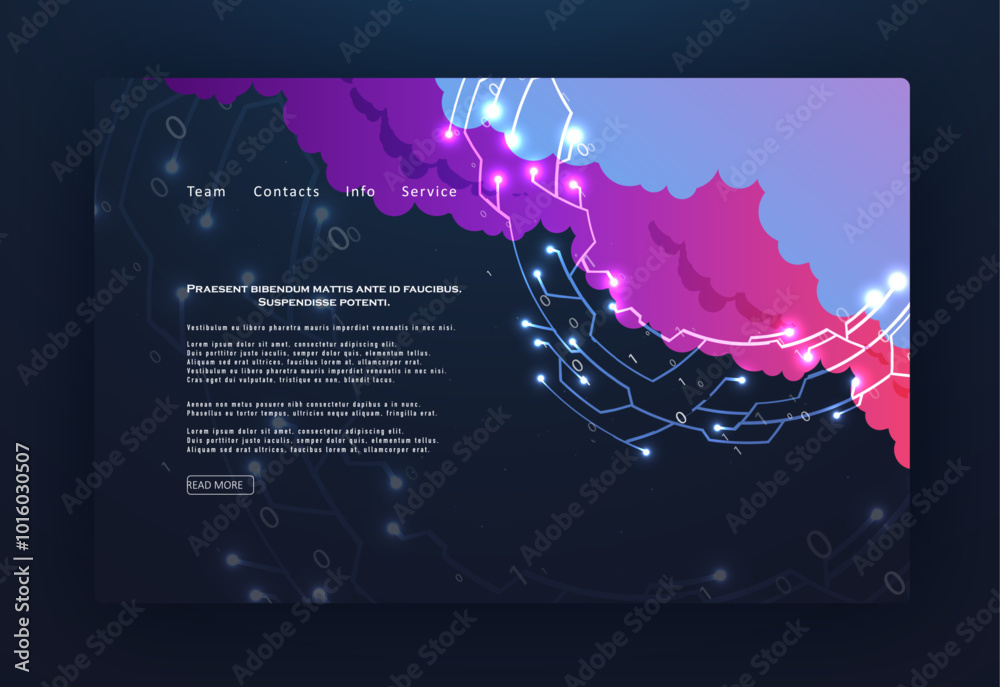 Poster cloud computing technology internet concept. abstract virtual digital stream. storage cloud structur