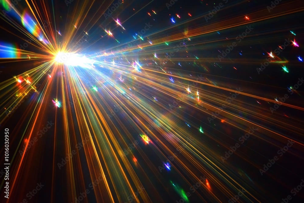 Leinwandbilder A vibrant array of colorful light bursts radiates against a dark background, creating a dynamic display of brightness and color in a captivating spectacle.