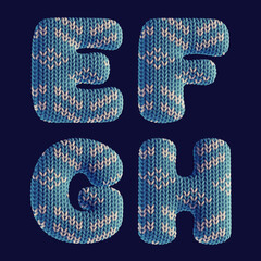 3d render set of letters made of knitted fabric with cozy sweater pattern