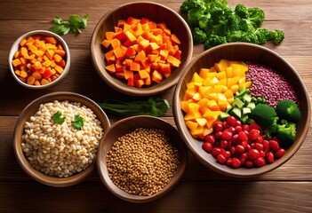 Fototapeta premium vibrant bowls filled colorful nutritious pet food ingredients showcasing rainbow textures colors optimal pet nutrition, lgbtq, lgbt, pride, love, equality, mix