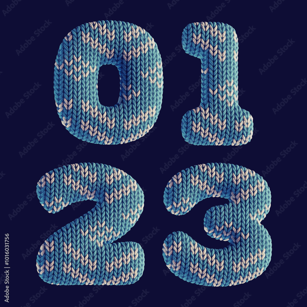 Fototapete 3d render set of letters made of knitted fabric with cozy sweater pattern