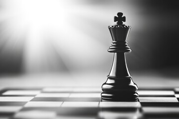Majestic king chess piece standing alone on board