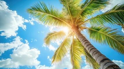 Obraz premium Tropical Palm Tree Under Bright Blue Sky