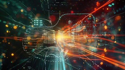 Obraz premium Abstract digital network visualization with vibrant light trails