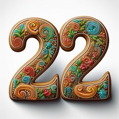 Decorated cookie, number 22, illustration for birthday or anniversary celebration
