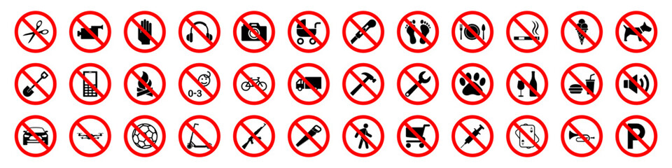 Prohibition sign set. Forbidden symbol.