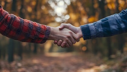 Two People Shaking Hands in a Forest Setting